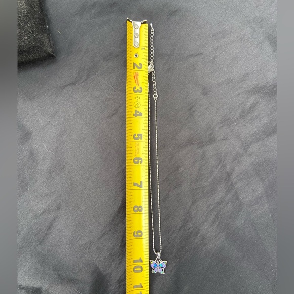 Cookie Lee Butterfly Necklace - Silver Tone with Purple and Blue Gems - Picture 9 of 9